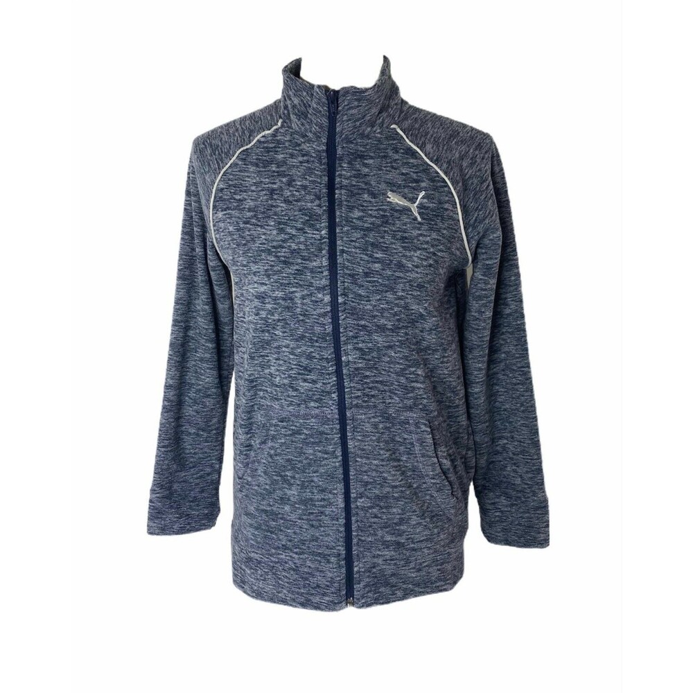 Women's XL Fleece Track Jacket Puma Blue Full Zip Athletic Long Sleeve High Neck
